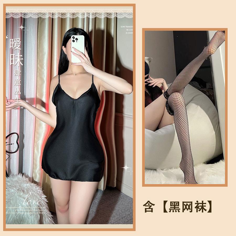 Sexy Underwear Sexy Suspenders Ice Silk Late Night Bar Uniform Tight Passion Nightdress Backless Large Size Hip Wrap