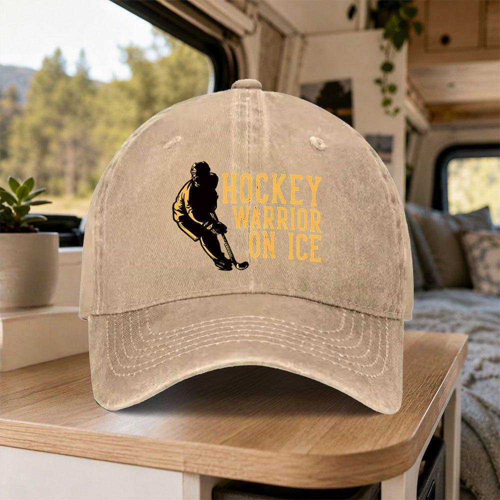 Vintage Washed Ice Hockey Warrior Baseball Cap Adjustable Duckbill Hat For Outdoor Sports Daily Wear Parties Vacations