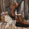 Women 2025 Leopard Plus Size Ankle Boots Side Zip Front Lace-up High Heels Shoes Wedges Platform Comfortable Outdoor Wedge Boots