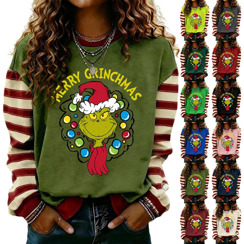 Women's Long Sleeve Neck Pullover Sweatshirt with Christmas Print