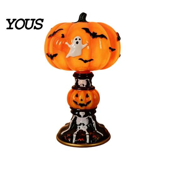 USB Powered Halloween Lamp Night Light, Stained Glass Lamp, Retro Gothic Glowing Low Energy with Warm Amber Purple, Tabletop Decor for