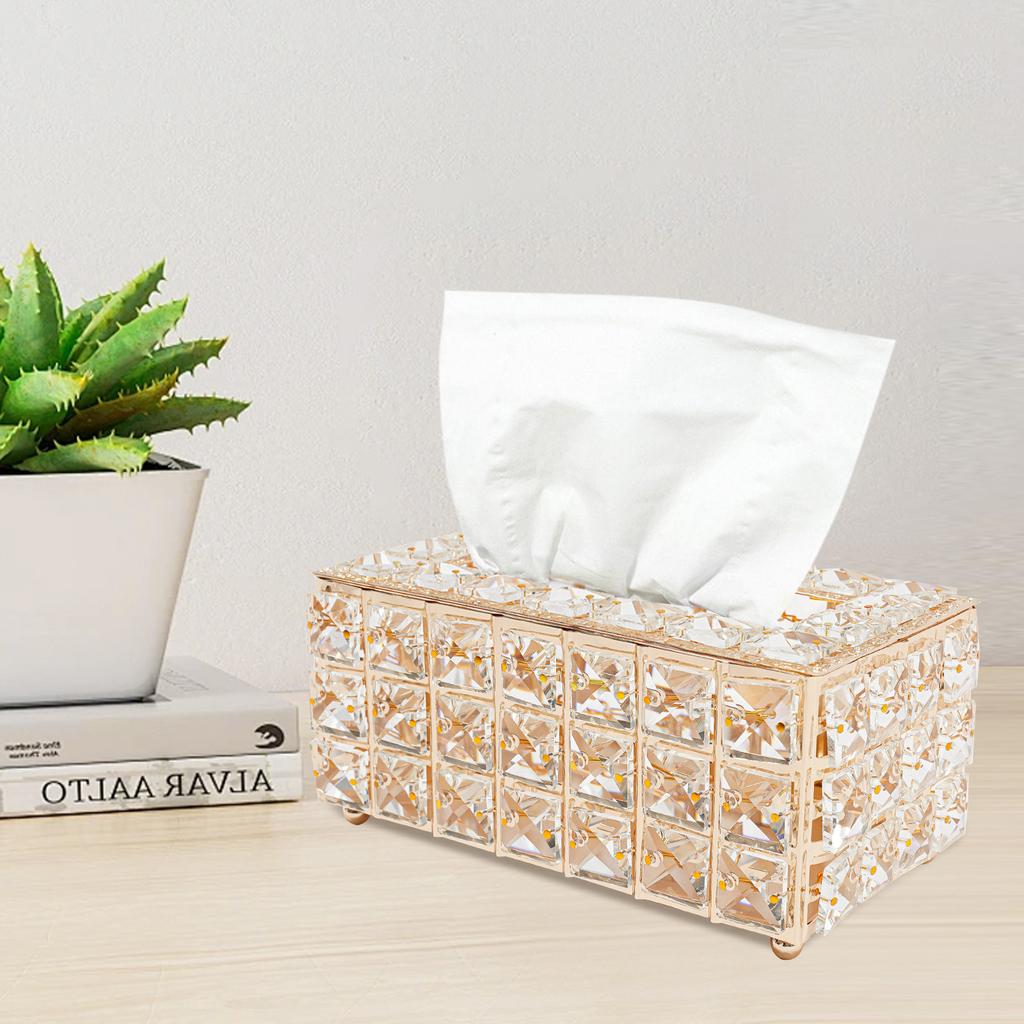Tabletop Crystal Tissue Box 205*12*95cm Paper Box Gold Crystal Napkin Holder for Bathroom Restaurant Dining Room Bedroom