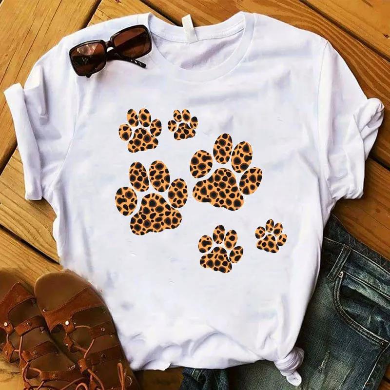 Women T Graphic Flower Never Walk Alone Dog Paw Fashion Printed Top Tshirt Female Tee Shirt Ladies Clothes Tshirt