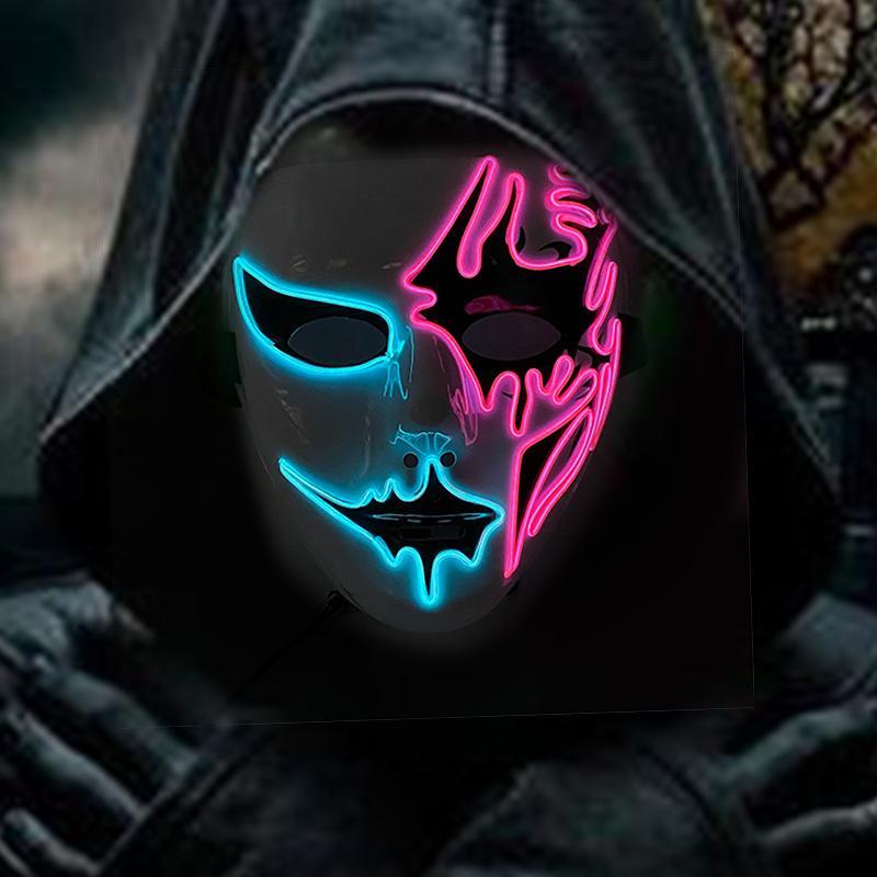 LED Ręcznie malowana Maska Halloween Karnawał Bal maskowy Cosplay Horror Akcesorium Męska Maska Dziwna Maska na twarz Świecąca Maska Disfraz