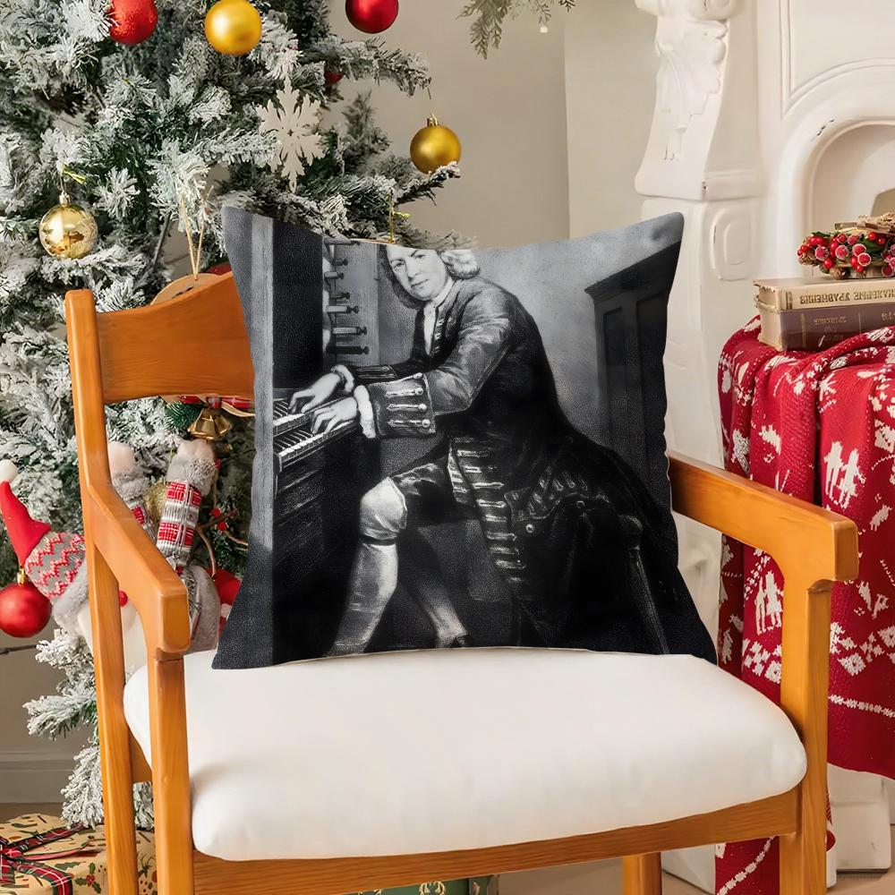 Classical Johann Sebastian Bach Pillow Case Silky Short Plush with Invisible Zipper Dustproof Sofa Cushion Cover for Home Decor