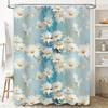 Floral Print Shower Curtain Modern Decorative Waterproof Bath Mat Cover Blue White Daisy Pattern for Bathroom Decoration Size Cu