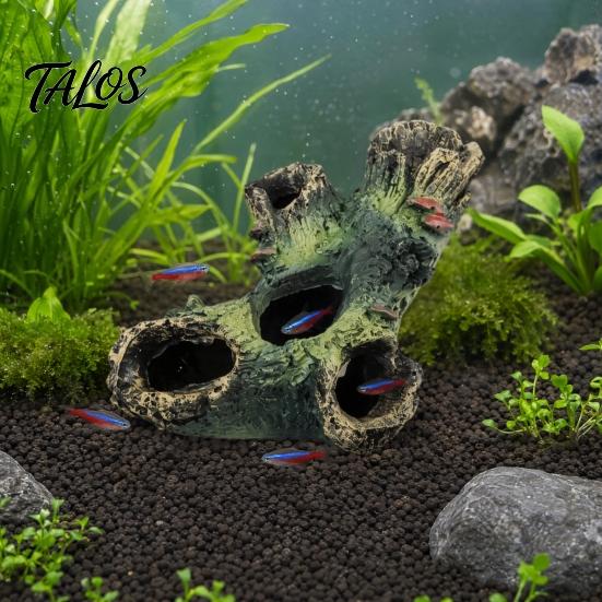 Fish Shelter Ornament Decaying Trunk Aquarium Hide, Decorative Betta Hideout, with Multiple Holes Realistic Tank Hideout And Caves, Resin Log Cave for