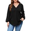 Large size women's simple intellectual style T-shirt spring and summer fashion versatile V-neck slim top