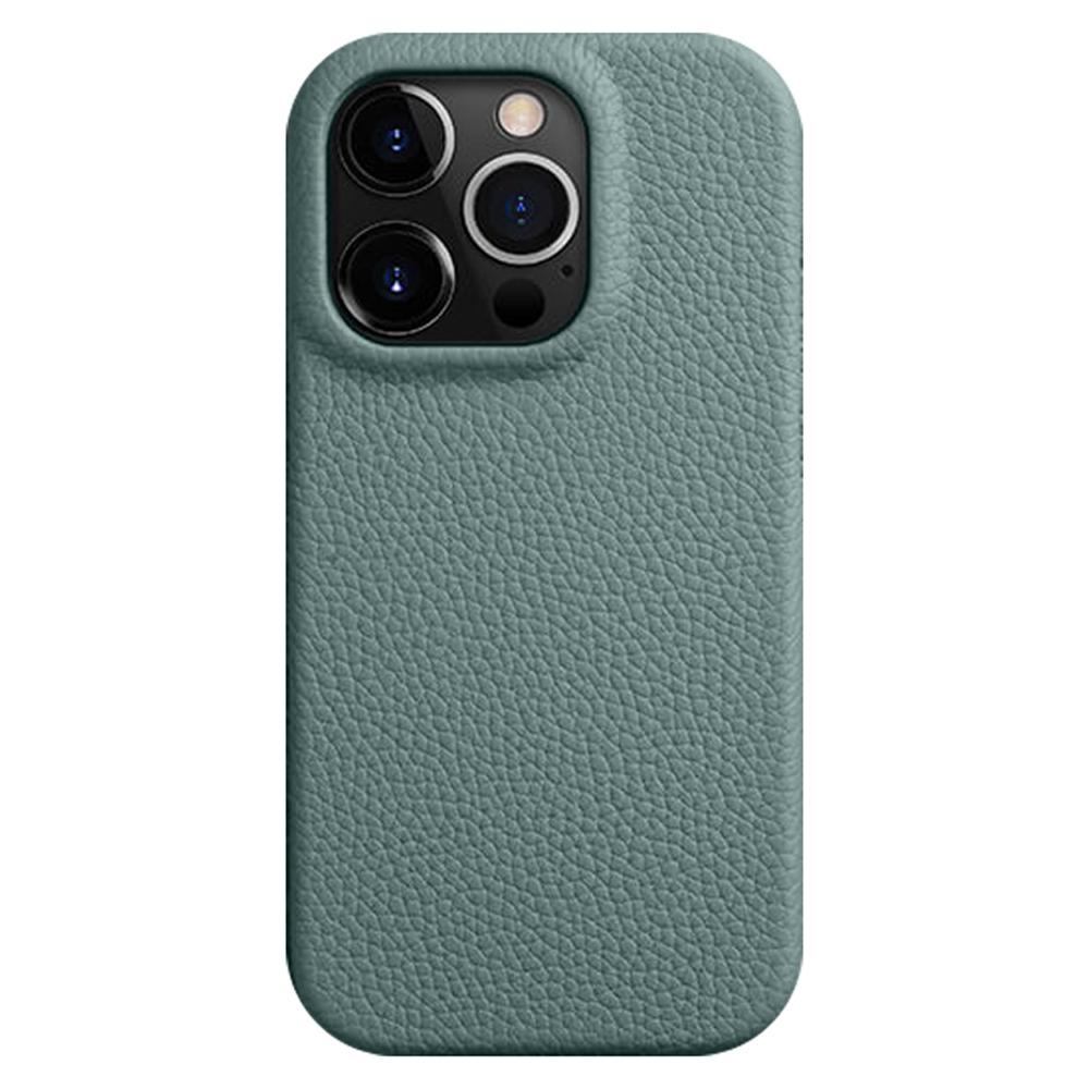 MELKCO For iPhone 14 Pro Max Magnetic Protective Case Genuine Cow Leather Coated PC Phone Cover