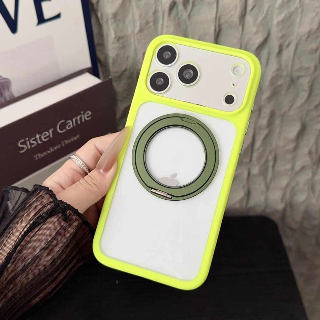 iPhone 17 Magnetic Transparent Case with Rotating Stand, 15 Colored Edges, and Drop-Proof Design for Apple 16 Pro Max.