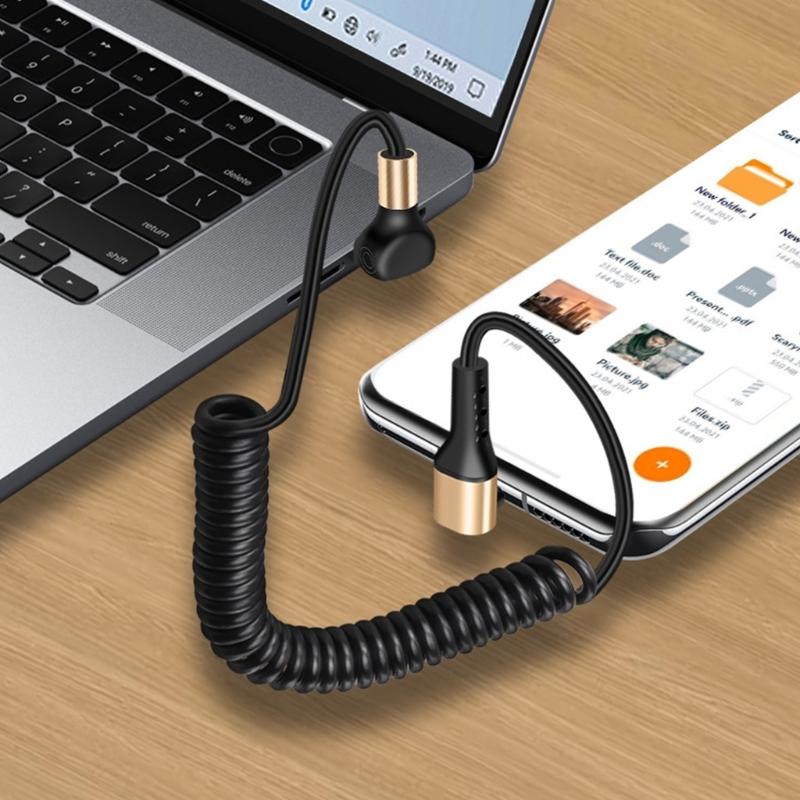 Quick Power Cable Reinforced Spring USB To Type C 90 Degree Angled End Plastic Texture Suitable for Portable Devices