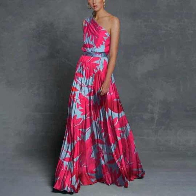 2025 Spring/Summer Women's Floral One-Shoulder Dress