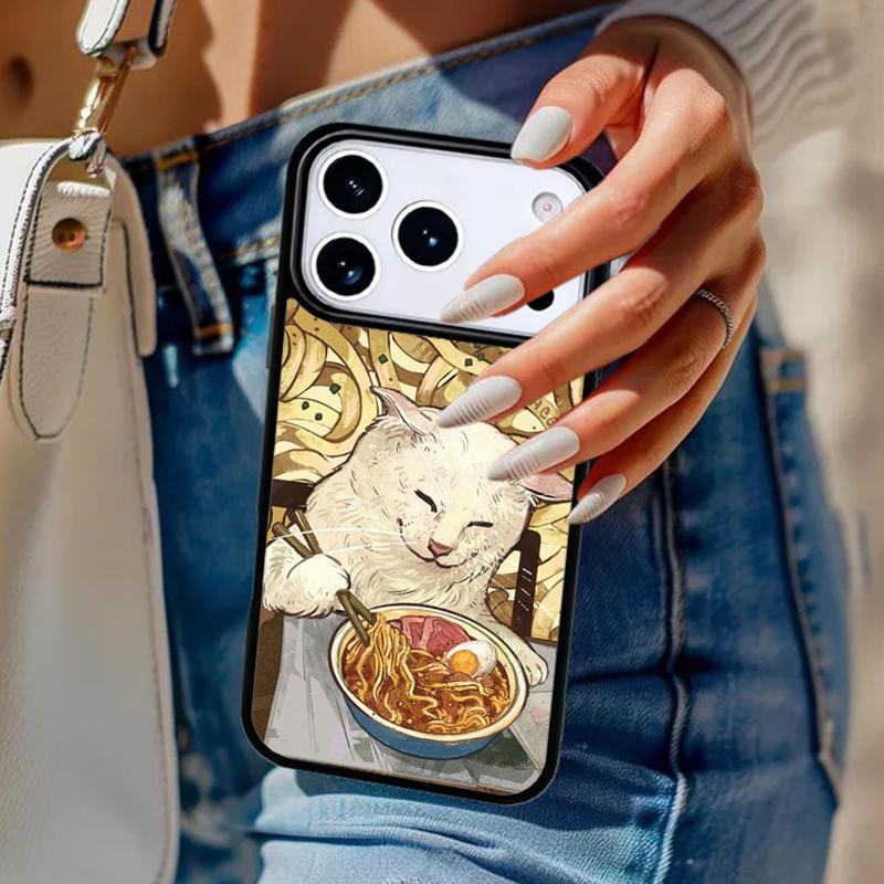 

Ramen Cat Japanese Art Phone Case For iPhone 17 Air 14 15 13 12 Max Cover For Apple 16e 11 Pro Max Plus Coque iPhone 11pro max