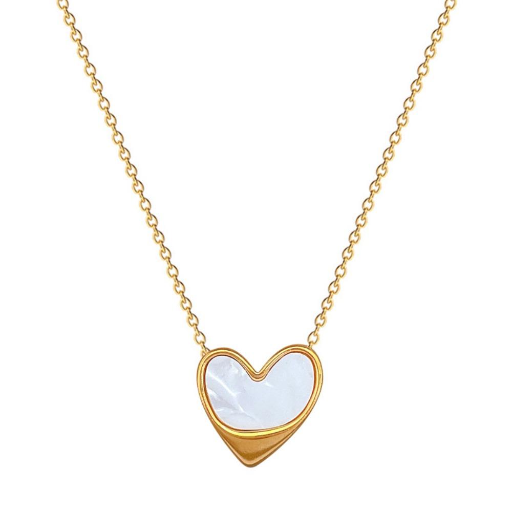 Titanium Steel Pendant Necklace Tilted Shell Heart Clavicle Chain New Necklace  Jewelry Accessories