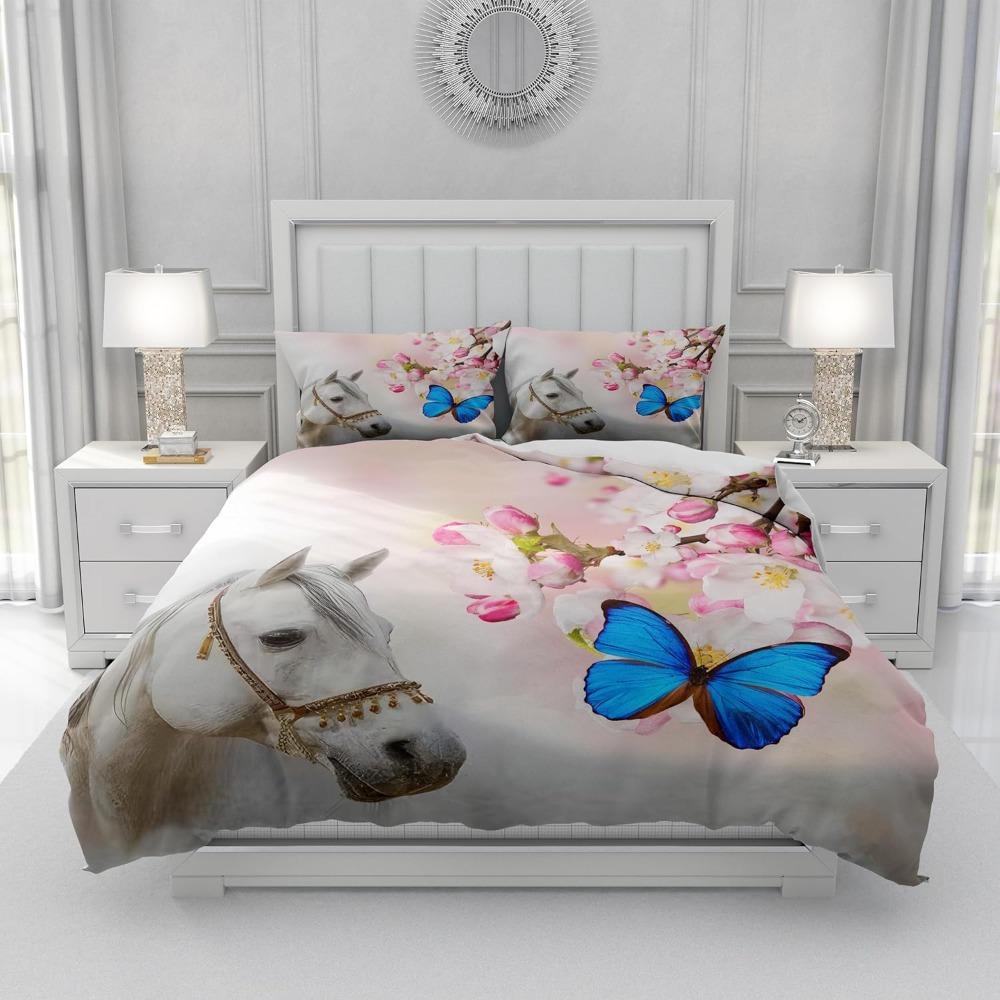Pferde Bettwäsche-Set, Mikrofaser Bettwäsche-Sets, Kinderbettwäsche mit Reißverschluss Zimmerdekor Bettbezug für Teenager Erwachsene