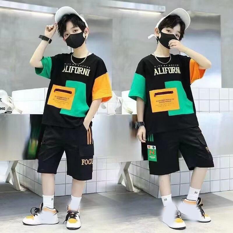 

Подростковая одежда для мальчиков, летний повседневный наряд для детей, спортивный костюм, футболка + шорты, комплект из 2 предметов 130