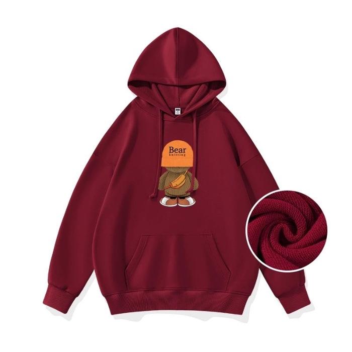 2024 Fall/Winter Korean Women's Plus Velvet Hooded Loose Long Sleeve Fashion Hoodie Jacket