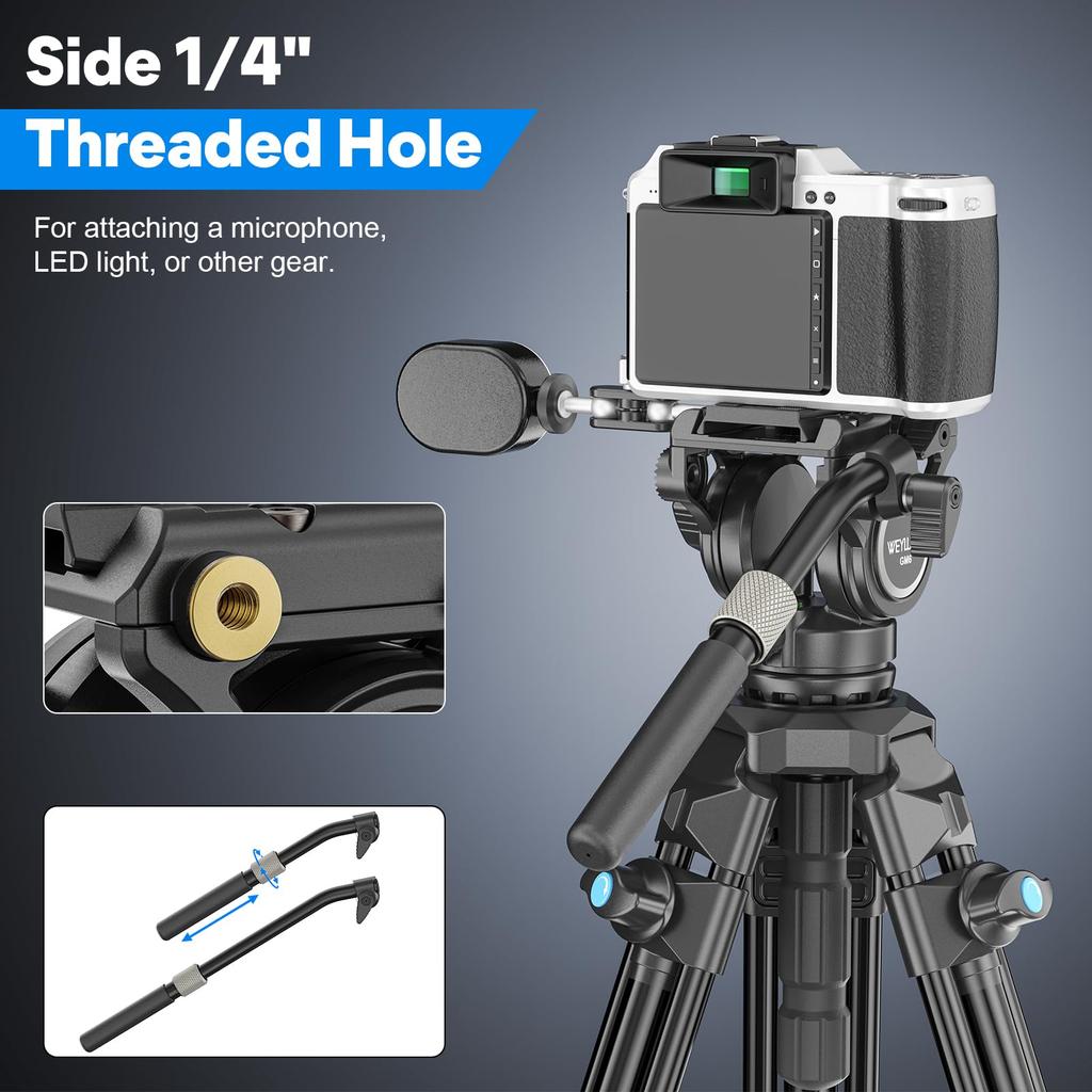 WEYLLAN VP5 Video 65 inches Professional Fluid 6kg Load Compatible with DSLR Cameras and Video Cameras Tripod, (approx. 165cm), Grade, Head,