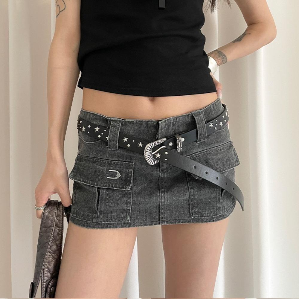 Jeans Decor Y2K Wide Belt Punk Style PU Leather Waistbands Vintage Star Rivet Waist Belt  Girls