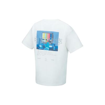 Li Ning Muster Park Rückenaufdruck Rundhals Kurzarm T-Shirt Unisex T-Shirt Weiß AHST141-1