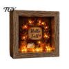 DIY Memory Box Display Lighted Halloween Ghost Shadow Kit, Wooden Frame LED Warm Light, Gothic Decorative Lamp with Crystal Glass Panel, Night