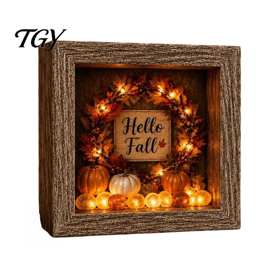 DIY Memory Box Display Lighted Halloween Ghost Shadow Kit, Wooden Frame LED Warm Light, Gothic Decorative Lamp with Crystal Glass Panel, Night