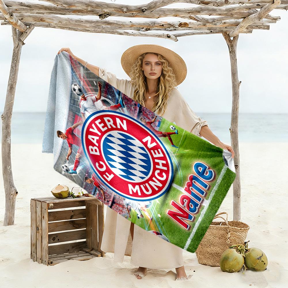 Bayern Munich Football Team Personalized Text Beach Towel High Absorbency & Quick-Dry Suitable for Swimming Gym Camping Yoga Vacation