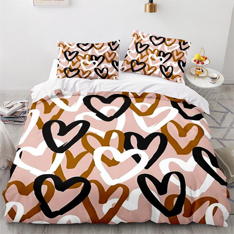 Love Heart Duvet Cover Romantic Theme Bedding Set Microfiber Cartoon Comforter Cover Full King Queen For Girls Teen Adult Gifts