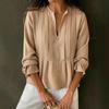 2026 Spring/Summer Women's V-neck Long Sleeve Striped Cotton-Linen Shirt