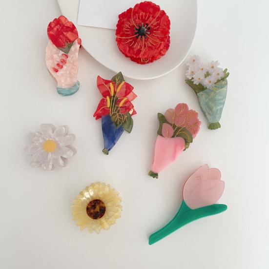 Bright Color Crossing Teeth Big Hair Clip Acetic Acid Tulip Sunflower Shape Bath Hairpin Styling Tool