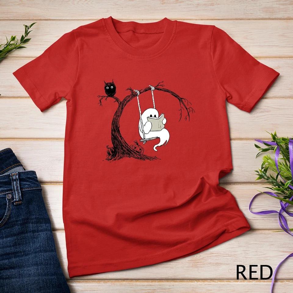 Cute Ghost swinging reading book Halloween ghost costume T-Shirt Unisex T-shirt 7 3XL