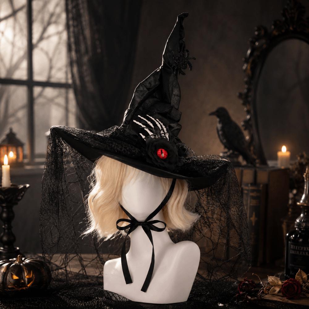 Spider Pendant Witch Hat Eyeball Flower Wizard Cap Cool Halloween Hat  Accessories