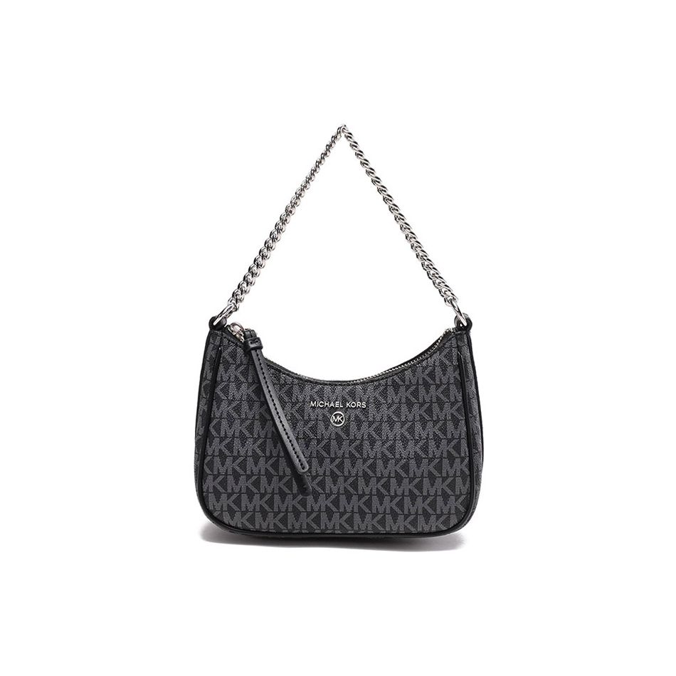 

Michael Kors Jet Set Charm Vintage Monogram Print Chain Canvas Half Moon Handbag Women handbags Black 32S2ST9C1V-BLK-OPTICWHT Basic Set (Bag+Dust Bag)