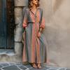 2026 Womens Striped V-Neck A-Line Midi Dress With Lantern Sleeves High-Waisted Casual Chic Travel Daily Wear