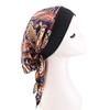 Women Satin Printed Turban Hat Stretch Wide-brimmed Nightcap Fashion Pre-tie Turban Wrap Head Cap Casual Durag Pirate Hat