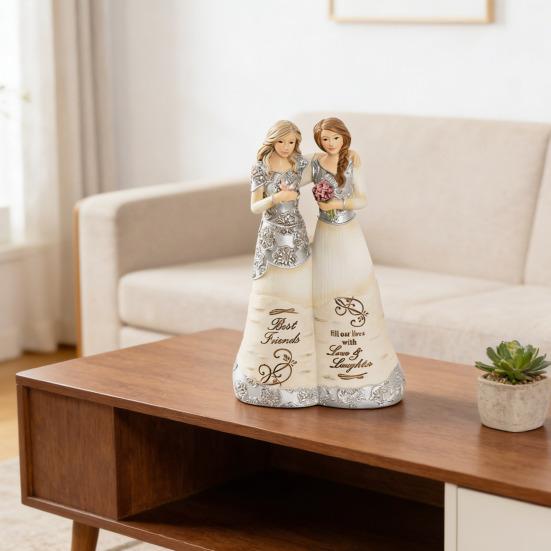 Resin Desktop Figurine Little Angel Girl/Sisterhood/Friendship Statue for Shelf Home Office Desk Car Decor