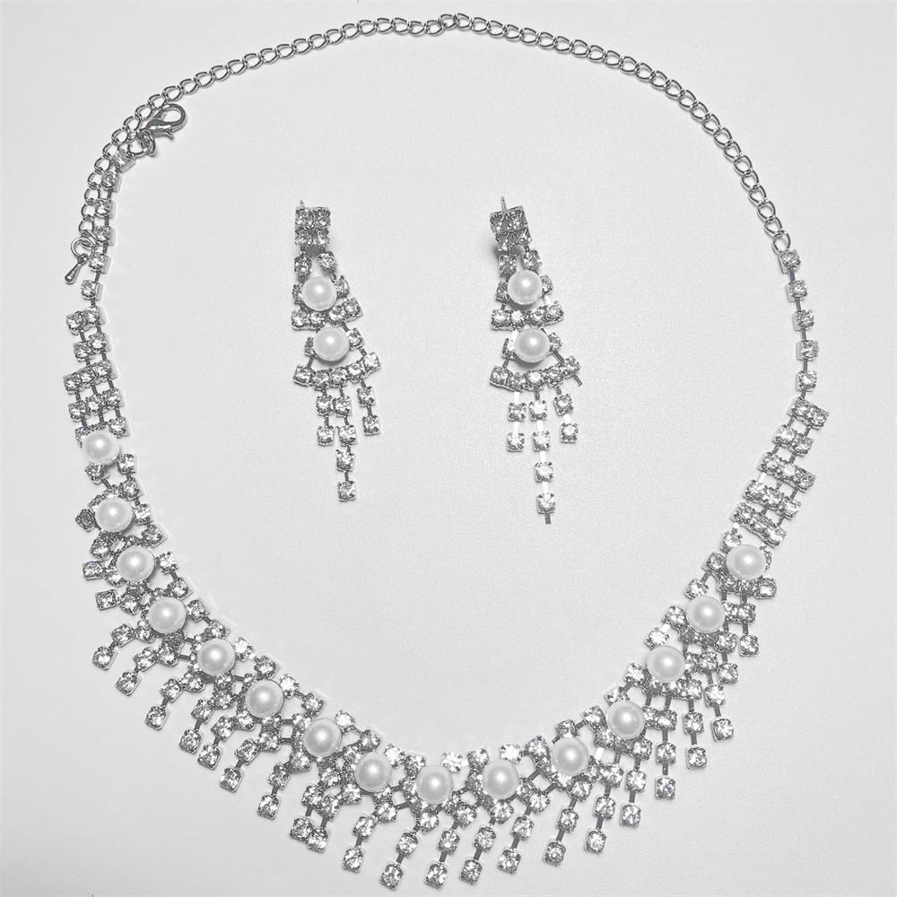 Bridal Circle Rhinestone Pearl Set Chain Wedding Dress Accessories Water Drop Earrings Necklace Set