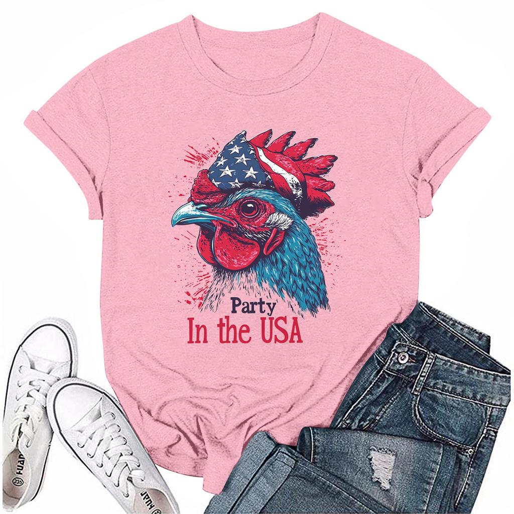 Damen Rundhals Casual Independence Day Bedrucktes Kurzarm T-Shirt Top