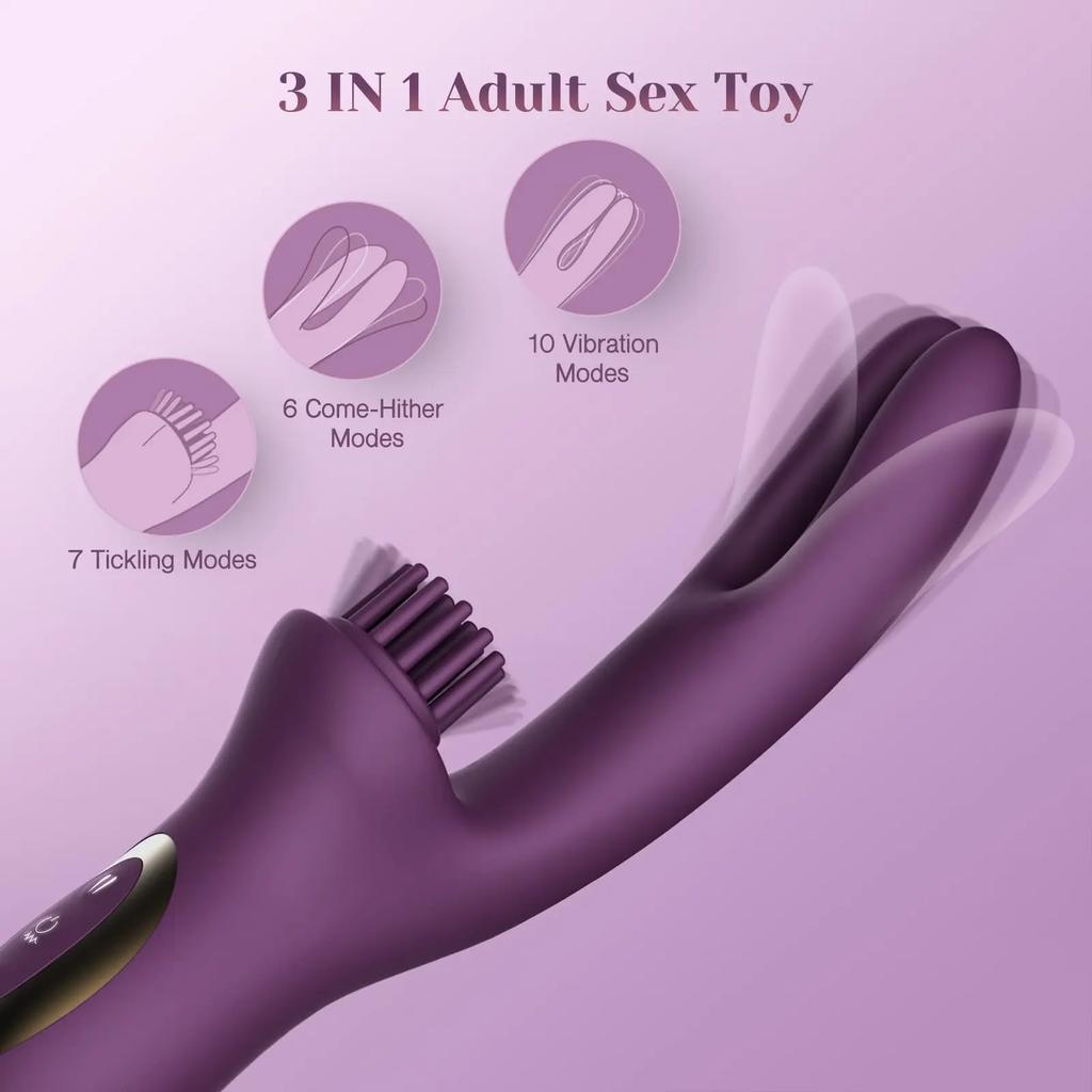 Perfect 3 IN 1 Rabbit Vibrator Clitoral Tickling 10 Vibration G Spot Clit Nipple Stimulation Female Masturbation Women Sex Toys USB Magnetic Charging