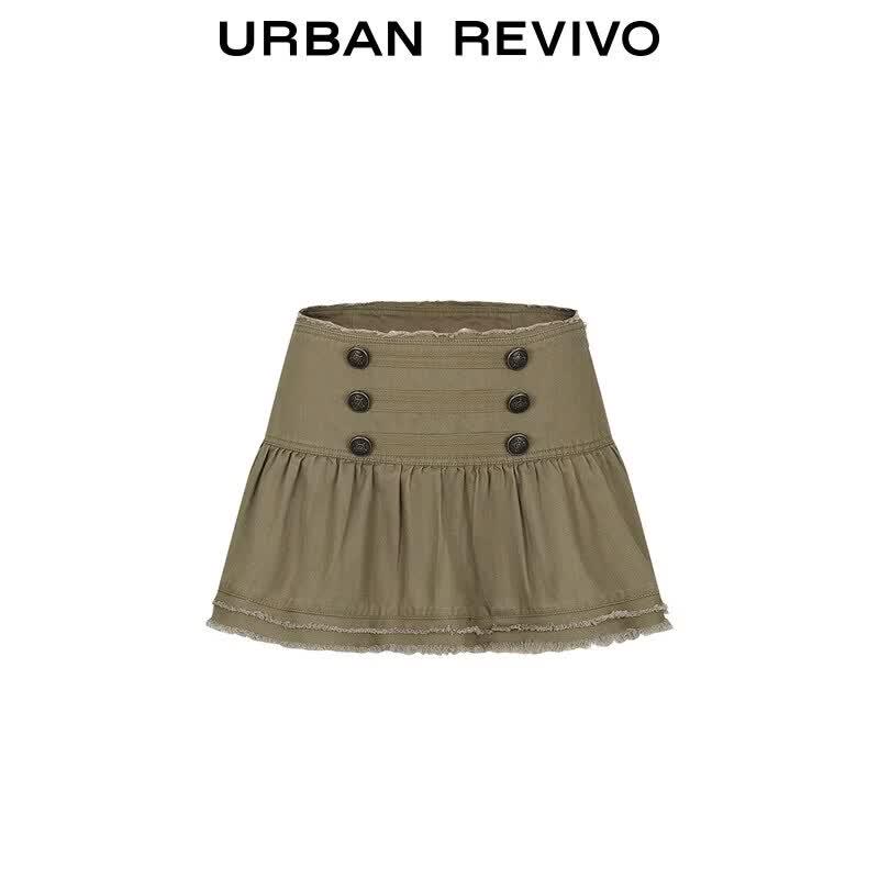 UR2026 Women's Retro Napoleon Button Pleated Mini Skirt