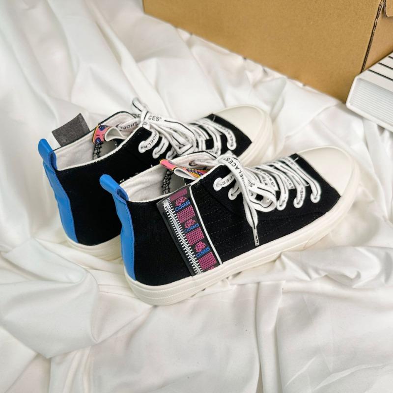 High-top canvas shoes women's autumn new thick-soled versatile comfortable flat-soled casual shoes board shoes