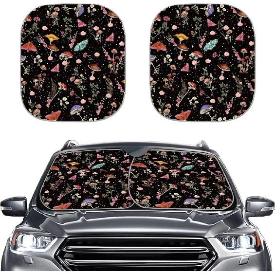 Mushroom Car Windshield Sunshade Daisy Flower Dragonfly Butterfly Mushroom Auto Front Sun Shades Foldable Sunlight Protection Visor Universal Vehicle