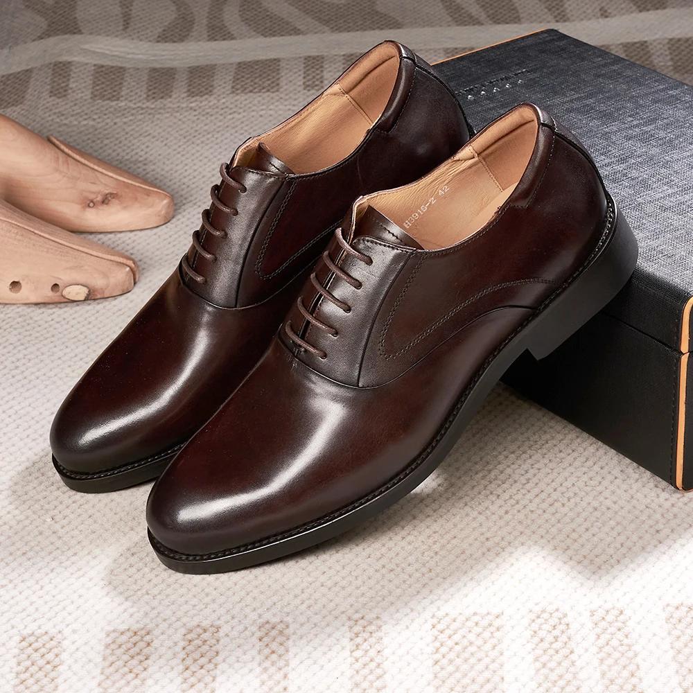 Fashion Formal Genuine Leather Derby Men's Shoes Handmade Goodyear Leather Shoes Classic Lace-up Business Banquet Dress Shoes Men