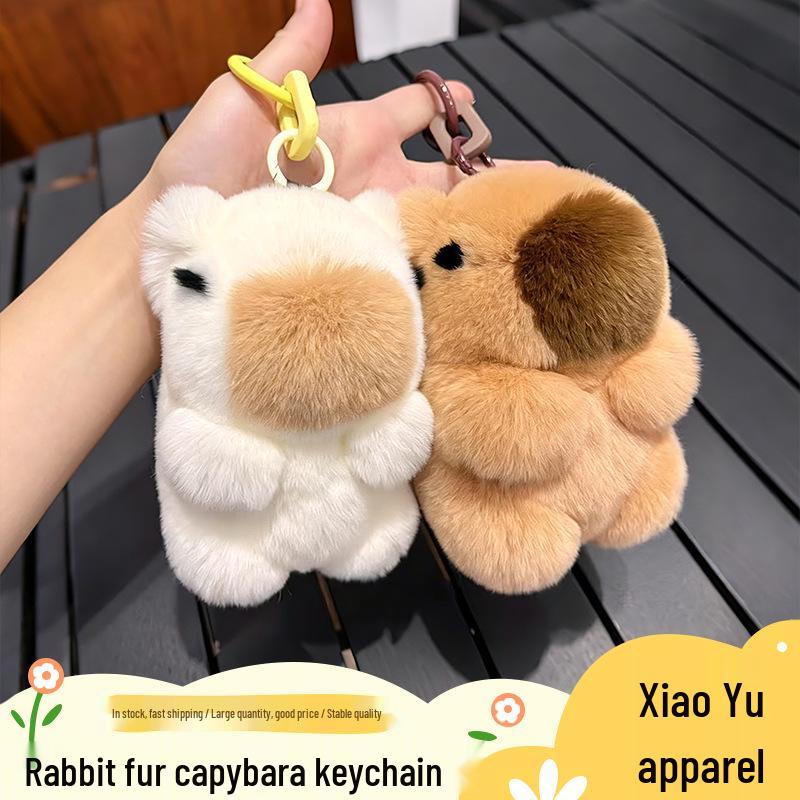 Adorable Rex Rabbit Fur Capybara Keychain Plush Toy Charm