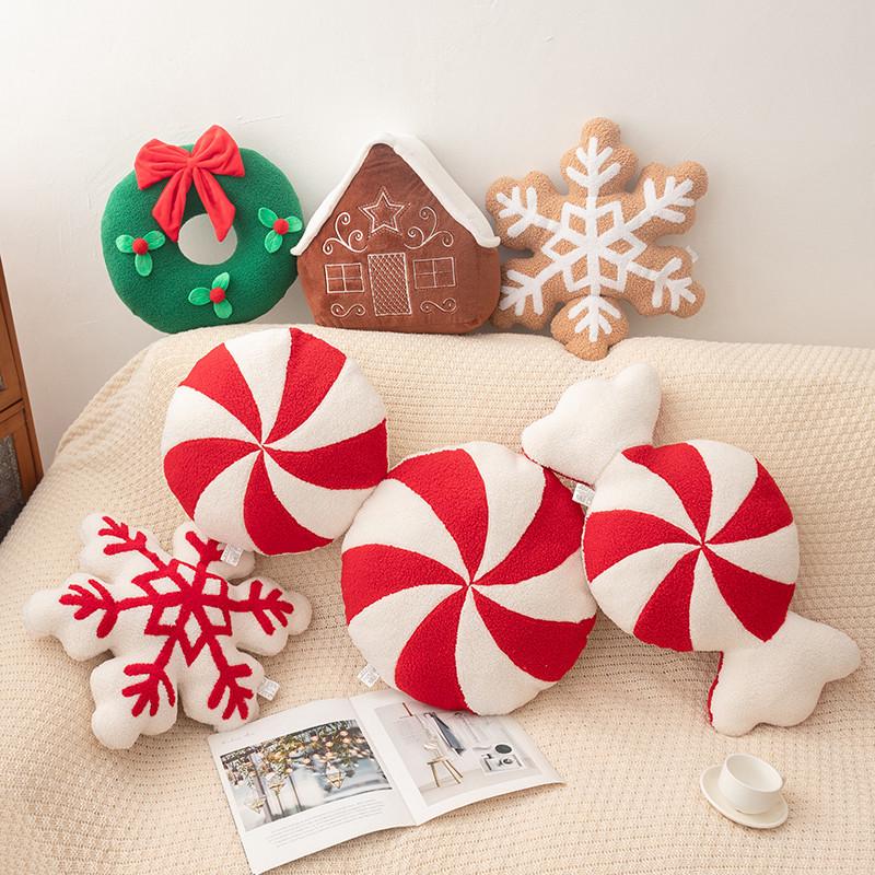 Grenzüberschreitende Weihnachts-Schneehaus-Girlande: Schneeflocken-Bonbon Plüschkissen - Festliche Dekoration & Geschenkkissen.