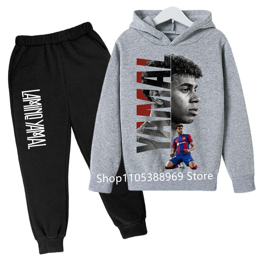 Kinder Lamine Yamal 2-teiliges Trainingsanzug Set Jungen Mädchen Fußballstar Hoodie + Jogginghose Set Grafisches Kapuzensweatshirt Sport Outfit