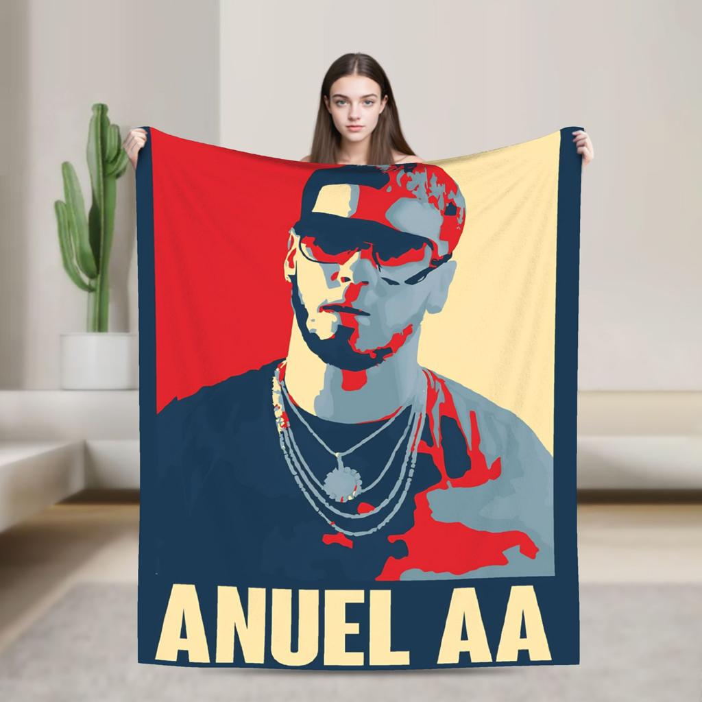 Rappare Anuel AA tryckt filt Picknick Flanellpläd för soffa säng Mjuk Anpassad DIY Kvalitet Sängöverkast Presentidé