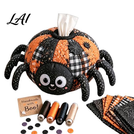 Handicraft Enthusiasts Patchwork Tissue Box DIY Sewing Kit Halloween Theme Fabric Craft Spooky Ornament Making Set Quilted Cover for Home