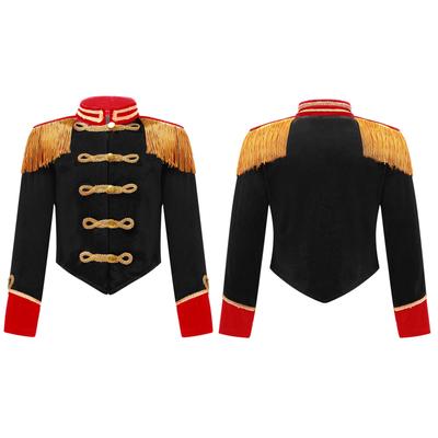 Kids Girls Circus Ringmaster Cosplay Performance Costume Halloween Party Long Sleeve Fringe Tassel Epaulet Velvet Jacket Coats