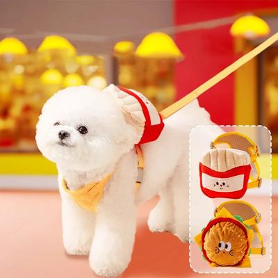 Hamburger Bag Dog Harness Set Outdoor Decorate Small Medium Puppy Cat Leash Durable Polyester Anti Lost Walking Pet Accessories